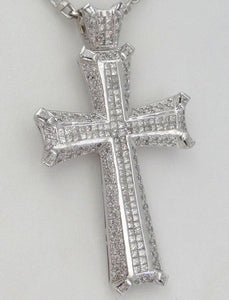 Mens 14k White Gold 8.00ct Diamond Cross Crucifix Gallery Pendant 3.24" 41g