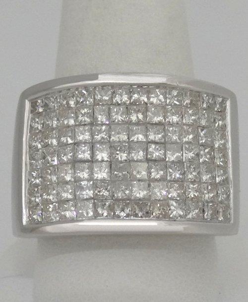 MENS 14K WHITE GOLD 5.00ct SQUARE DIAMOND PAVE WIDE BAND HEAVY RING