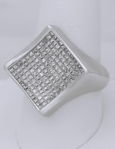 585 14k WHITE GOLD SQUARE 2ct VS2-SI1 DIAMOND CLUSTER CONCAVE RING
