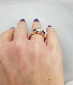 PLATINUM 750 1.17ct DIAMOND .50ct SAPPHIRE THREE STONE BEZEL SET ENGAGEMENT RING