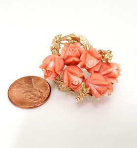 14K YELLOW GOLD CORAL FLOWER with BRANCHES BROOCH