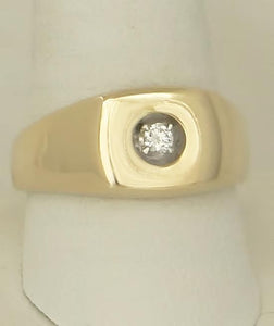 MENS 10k YELLOW GOLD HIGH POLISH 1/10ct ROUND DIAMOND SOLITAIRE BAND RING