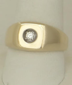 MENS 10k YELLOW GOLD HIGH POLISH 1/10ct ROUND DIAMOND SOLITAIRE BAND RING