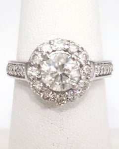 1 1/2ct T.W. Round Diamond Halo Engagement Ring In 14k White Gold