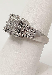 3/4ct PRINCESS HALO DIAMOND ENGAGEMENT or PROMISE RING in 14K WHITE GOLD