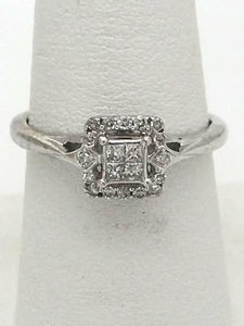 10k WHITE GOLD 1/5ct PRINCESS CUT DIAMOND ENGAGEMENT or PROMISE RING