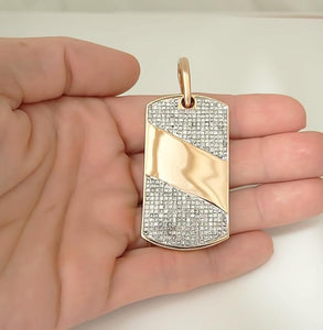 MENS 14k ROSE GOLD INVISIBLE SET 4.00ct SQUARE DIAMOND DOG TAG PENDANT 2.04"