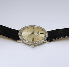 Load image into Gallery viewer, VINTAGE 14k WHITE GOLD LUCIEN PICCARD 1/2ct DIAMOND SILVER LEATHER WATCH 33m
