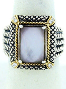 925 STERLING SILVER 18K GOLD PINK QUARTZ DIAMOND CABLE RING