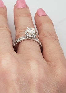 1.70ct Cushion Cut Diamond Bridal Wedding Set In 14k White Gold