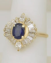 Load image into Gallery viewer, 14k YELLOW GOLD 1.00ct OVAL BLUE SAPPHIRE 1.00ct BAGUETTE DIAMOND BALLERINA RING
