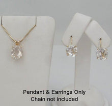 Load image into Gallery viewer, 14K YELLOW GOLD CLEAR 4ct OVAL PENDANT CHARM &amp; 2 1/2ct ROUND DANGLE EARRINGS SET
