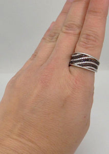 LADIES 14K WHITE GOLD 1/2ct BLACK CLEAR DIAMOND CONCAVE WAVE CUT OUT RING 10mm 7
