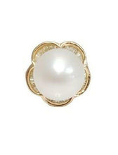 Load image into Gallery viewer, 14k YELLOW GOLD LARGE 15mm BUTTON PEARL &amp; DIAMOND STATEMENT RING
