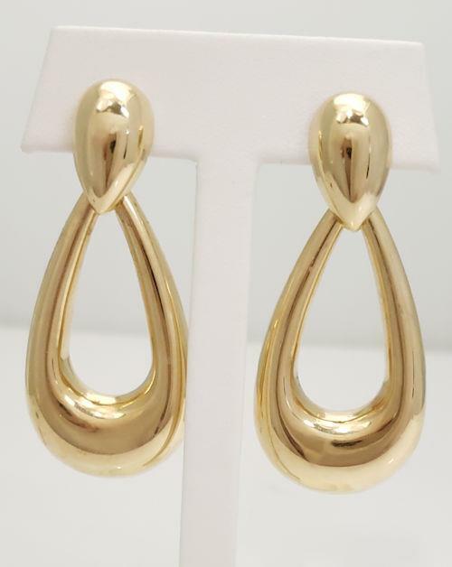 14k YELLOW GOLD ITALIAN DANGLE OVAL PUFF HOOPS 2