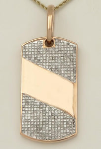 MENS 14k ROSE GOLD INVISIBLE SET 4.00ct SQUARE DIAMOND DOG TAG PENDANT 2.04"