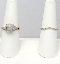 Load image into Gallery viewer, 14k YELLOW GOLD .75ctw PRINCESS CUT DIAMOND DOUBLE HALO ENGAGEMENT BRIDAL SET
