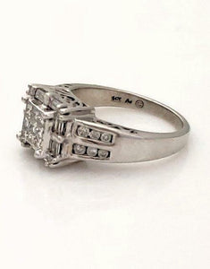 3/4ct PRINCESS HALO DIAMOND ENGAGEMENT or PROMISE RING in 14K WHITE GOLD