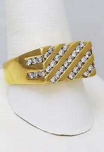 14k YELLOW GOLD RECTANGLE FIVE ROW CHANNEL SET 3/4ct ROUND DIAMOND RING