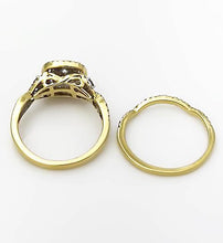 Load image into Gallery viewer, 14k YELLOW GOLD .75ctw PRINCESS CUT DIAMOND DOUBLE HALO ENGAGEMENT BRIDAL SET
