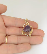 Load image into Gallery viewer, 14k YELLOW GOLD HIGH POLISH CUSTOM MADE TUMBLED NATURAL AMETHYST PENDANT 1.28&quot;
