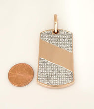 Load image into Gallery viewer, MENS 14k ROSE GOLD INVISIBLE SET 4.00ct SQUARE DIAMOND DOG TAG PENDANT 2.04&quot;
