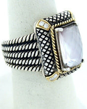 Load image into Gallery viewer, 925 STERLING SILVER 18K GOLD PINK QUARTZ DIAMOND CABLE RING
