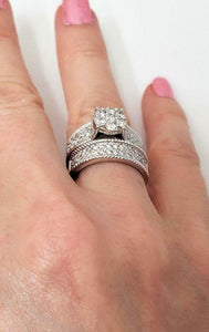 14k WHITE GOLD 2.15ct ROUND DIAMOND ENGAGEMENT BRIDAL TRIO SET