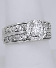 Load image into Gallery viewer, LADIES 14k WHITE GOLD 1 1/4ct ROUND DIAMOND HALO WIDE BAND ENGAGEMENT RING
