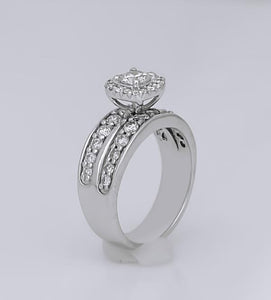 LADIES 14k WHITE GOLD 1 1/4ct ROUND DIAMOND HALO WIDE BAND ENGAGEMENT RING