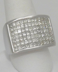 MENS 14K WHITE GOLD 5.00ct SQUARE DIAMOND PAVE WIDE BAND HEAVY RING