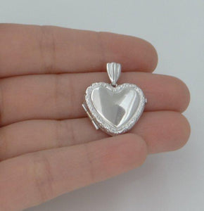 LADIES GIRLS 14K WHITE GOLD ENGRAVABLE HEART LOVE LOCKET PENDANT CHARM 1"