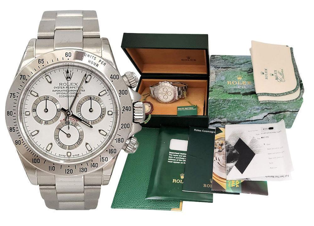 NOS 40mm Rolex Daytona Stainless Steel White Dial Watch 116520