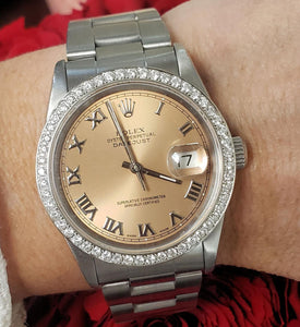 36mm Rolex Datejust Stainless Steel Oyster Band Bronze Roman Dial 16220