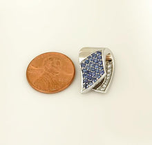 Load image into Gallery viewer, 585 14k WHITE GOLD 1/2ct BLUE SAPPHIRE 1/10ct DIAMOND RIBBON SLIDE PENDANT 3/4&quot;
