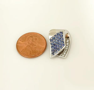 585 14k WHITE GOLD 1/2ct BLUE SAPPHIRE 1/10ct DIAMOND RIBBON SLIDE PENDANT 3/4"