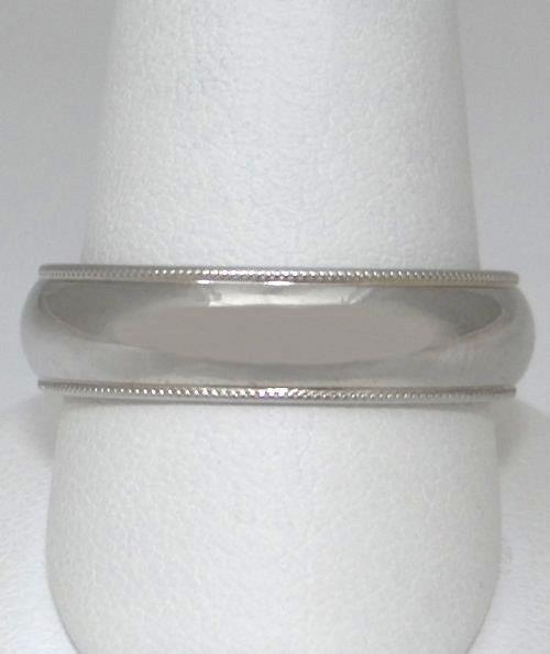 MENS 14K WHITE GOLD HIGH POLISH PLAIN MILLGRAIN EDGE WEDDING BAND RING 10 3/4 6m