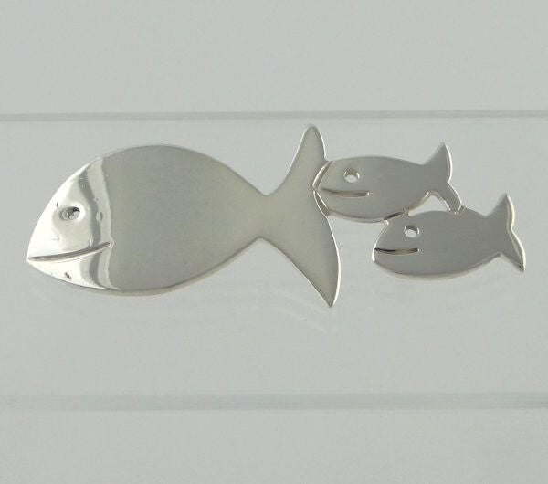 LADIES 925 STERLING SILVER 3 FISH SOLID FINE JEWELRY HIGH POLISH PIN BROOCH 1