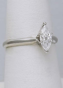 14k WHITE GOLD SIX PRONG SOLITAIRE .60ctw MARQUISE DIAMOND ENGAGEMENT RING