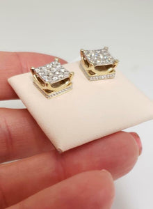 MENS 1.00ct DIAMOND COMPOSITE SQUARE STUD EARRINGS 10K YELLOW GOLD