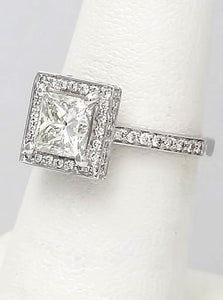 1.85 CT. TW. Princess Cut Diamond Halo Engagement Ring In 14k White Gold