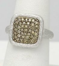 Load image into Gallery viewer, LADIES NEW 14k WHITE GOLD .50ct ROUND BROWN DIAMOND SQUARE BARK FINISH RING
