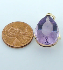 14K YELLOW GOLD PEAR AMETHYST 20x14mm SOLITAIRE PENDANT