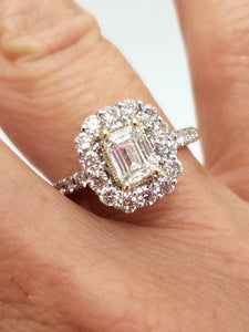 1.50ct DIAMOND EMERALD CUT HALO ENGAGEMENT RING in 14K YELLOW GOLD