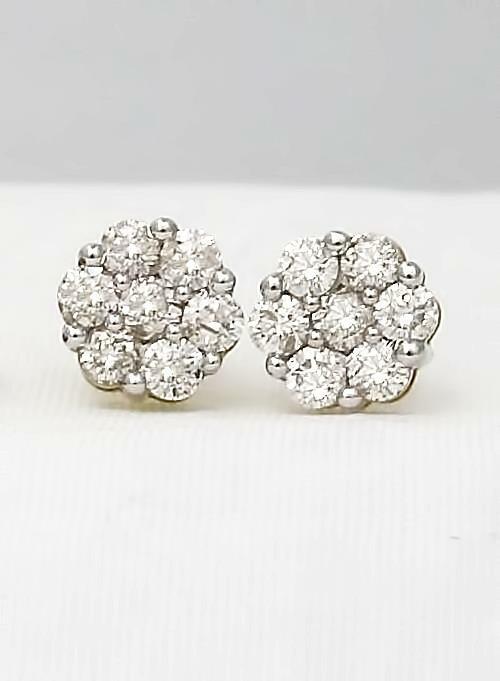 1.00 CT. T.W. Round Diamond Composite Flower Stud Earrings in 14K Yellow Gold