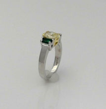 Load image into Gallery viewer, GIA PLATINUM 18k YELLOW GOLD 1.28ct YELLOW OVAL DIAMOND EMERALD ENGAGEMENT RING
