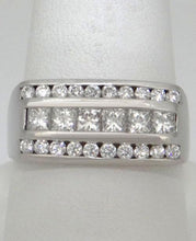 Load image into Gallery viewer, LADIES 14k WHITE GOLD 1.00ct ROUND PRINCESS CUT DIAMOND 3 THREE ROW RING 9 10mm
