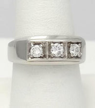 Load image into Gallery viewer, MENS 950 PLATINUM 1/2ct VS2-SI1 ROUND DIAMOND SOLID HEAVY THREE STONE BAND RING
