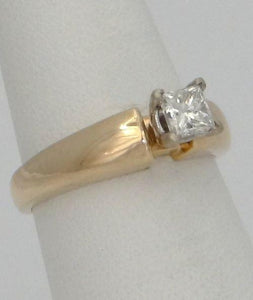 LADIES 14K YELLOW GOLD .56ct PRINCESS SOLITAIRE DIAMOND ENGAGEMENT RING 6 3/4