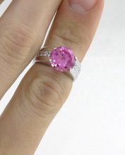 Load image into Gallery viewer, 14K WHITE GOLD ROUND PINK TOPAZ &amp; PRINCESS DIAMOND RING VS
